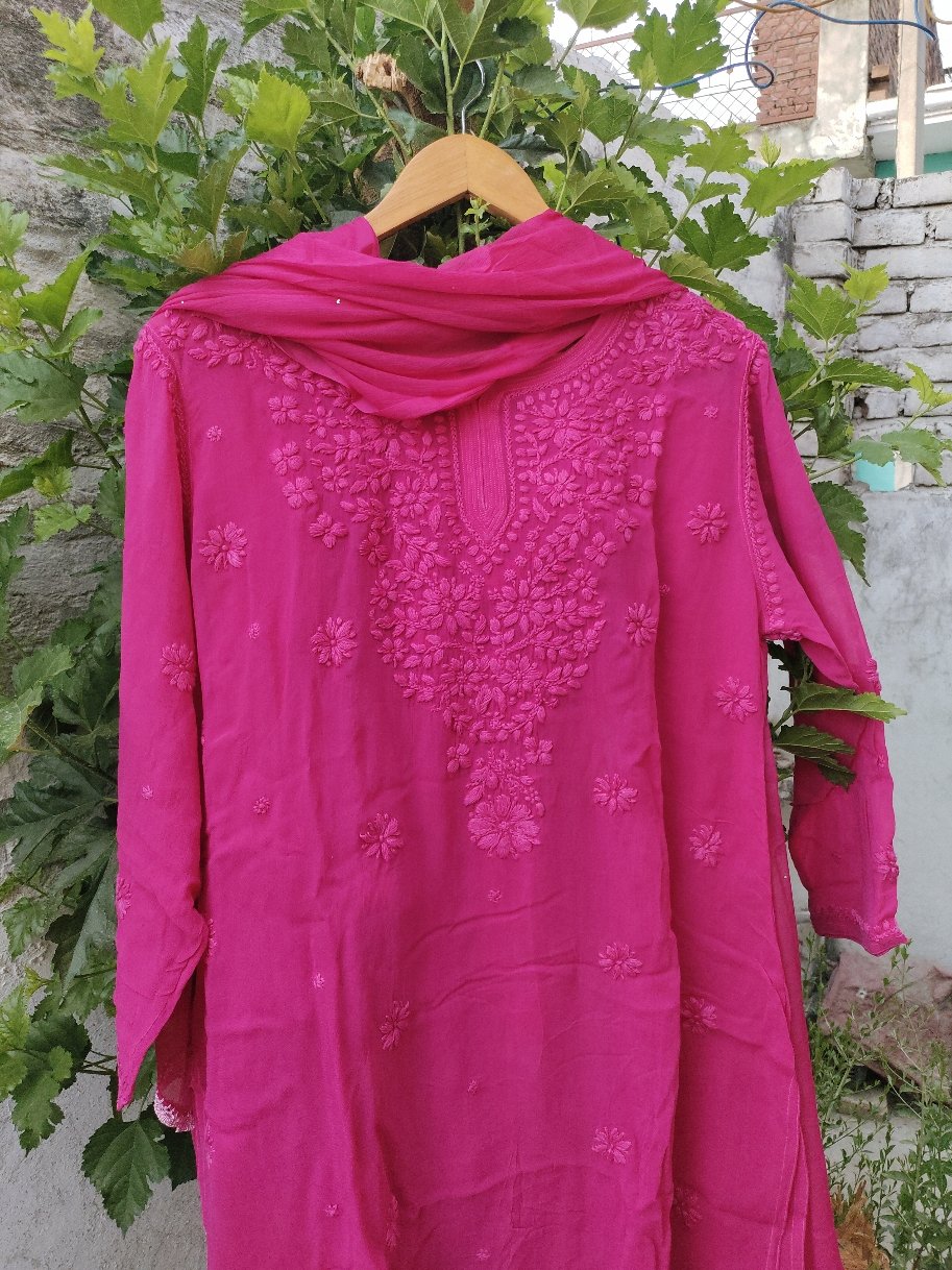 Premium Georgette Chikankari Gharara Kurti Set by LVW Fashion, featuring intricate embroidery and a luxurious traditional design.