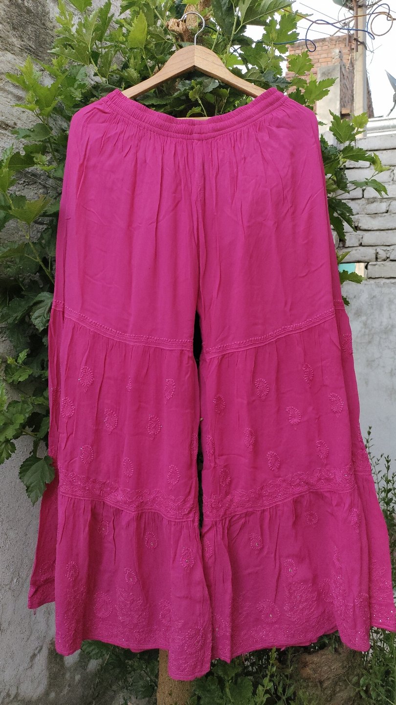 Premium Georgette Chikankari Gharara Kurti set by LVW Fashion, featuring intricate embroidery and elegant traditional design.