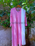 Premium pink and white georgette 3-piece set by LVW Fashion Luxurious Chikankari, featuring elegant traditional embroidery.