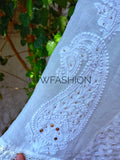 Premium pink and white georgette 3-piece set by LVW Fashion Luxurious Chikankari, featuring elegant traditional embroidery.