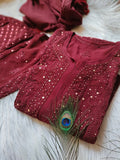 Prune-colored Prune Premium Georgette 3-piece set by LVW Fashion, featuring luxurious Chikankari embroidery and elegant design.
