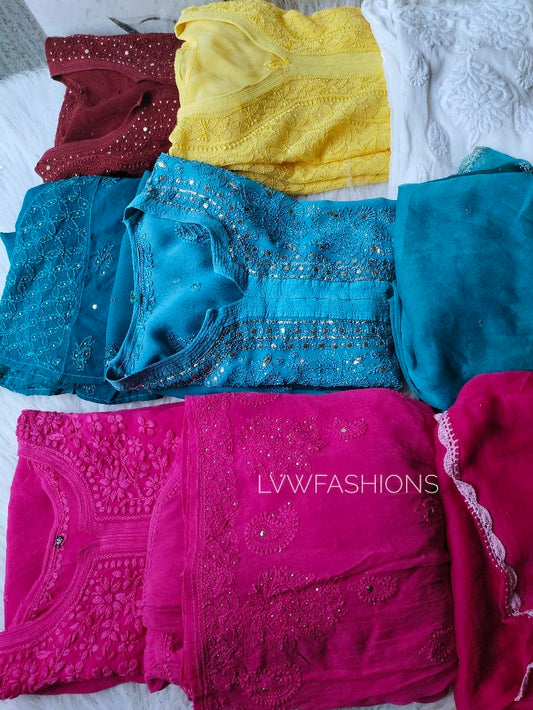 Pure Chikankari suits combo by LVW Fashion featuring intricate embroidery and traditional craftsmanship in a luxurious design.