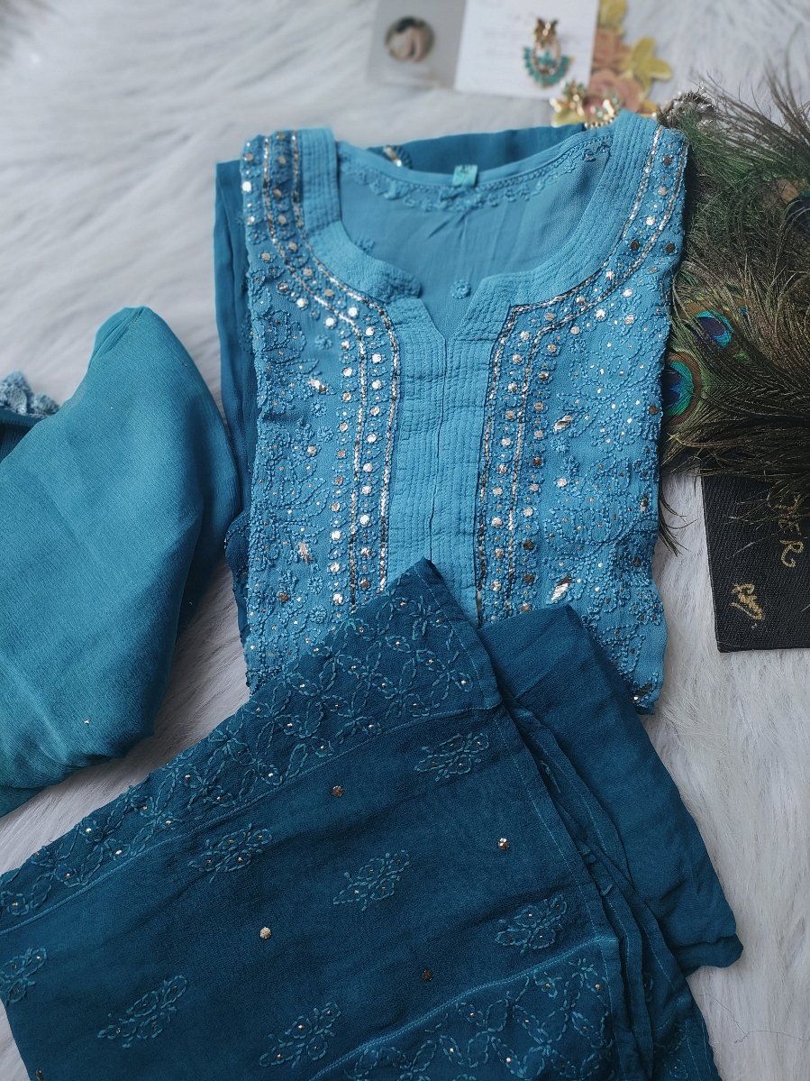 Luxurious LVW Fashion Pure Chikankari suits combo showcasing intricate embroidery and elegant traditional design.