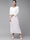Pure white Resham embroidery Chikankari long kurta with slip from LVW Fashion Luxurious Chikankari, showcasing intricate embroidery details.