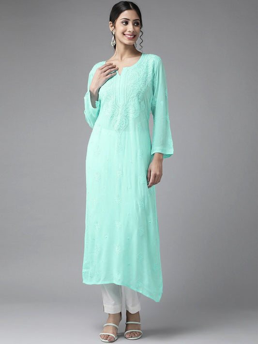 Rakul Inspired Look Premium Georgette Kurta by LVW Fashion with intricate Chikankari embroidery in a luxurious design.