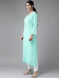 Rakul Inspired Look premium georgette kurta with intricate chikankari embroidery by LVW Fashion, displayed on a mannequin.