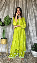 LVW Fashion luxurious Chikankari Motihar Eid collection muslin shining silk palazzo set in red, featuring elegant design and premium fabric.