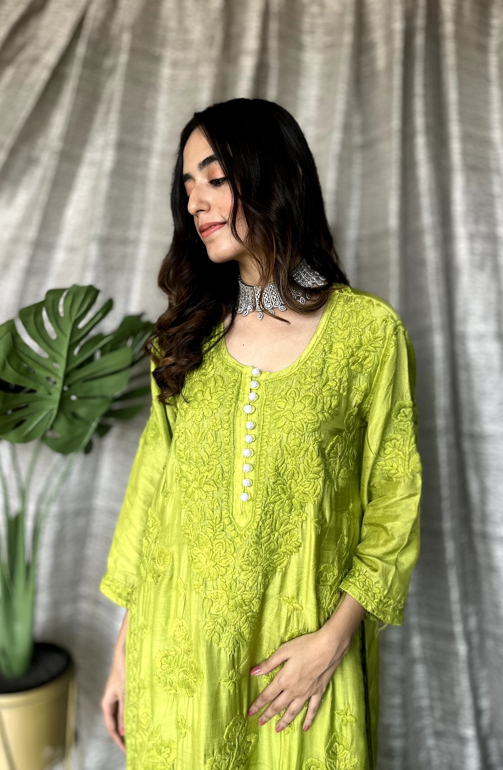 Red MOTIHAR Eid Collection Muslin shining silk premium palazzo set by LVW Fashion, featuring elegant Chikankari embroidery.