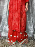 LVW Fashion Luxurious Chikankari red Muslin shining silk Eid Palazzos set with intricate embroidery and premium quality fabric.