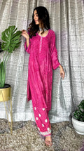 Red MOTIHAR Eid Collection muslin shining silk palazzo set by LVW Fashion Luxurious Chikankari, elegant and premium.