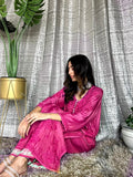 LVW Fashion Motihar Eid Collection Muslin Shining Silk Palazzos Set in red, featuring luxurious embroidery and premium fabric.