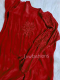 Red premium crepe silk Chikankari Kurti with intricate embroidery, showcasing traditional craftsmanship and elegant design.