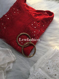 Red and white premium georgette 3-piece set with inner, featuring luxurious Chikankari embroidery by LVW Fashion.
