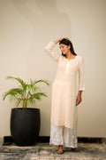 Resham premium georgette Chikankari kurta in intricate embroidery, designed by LVW Fashion Luxurious Chikankari.