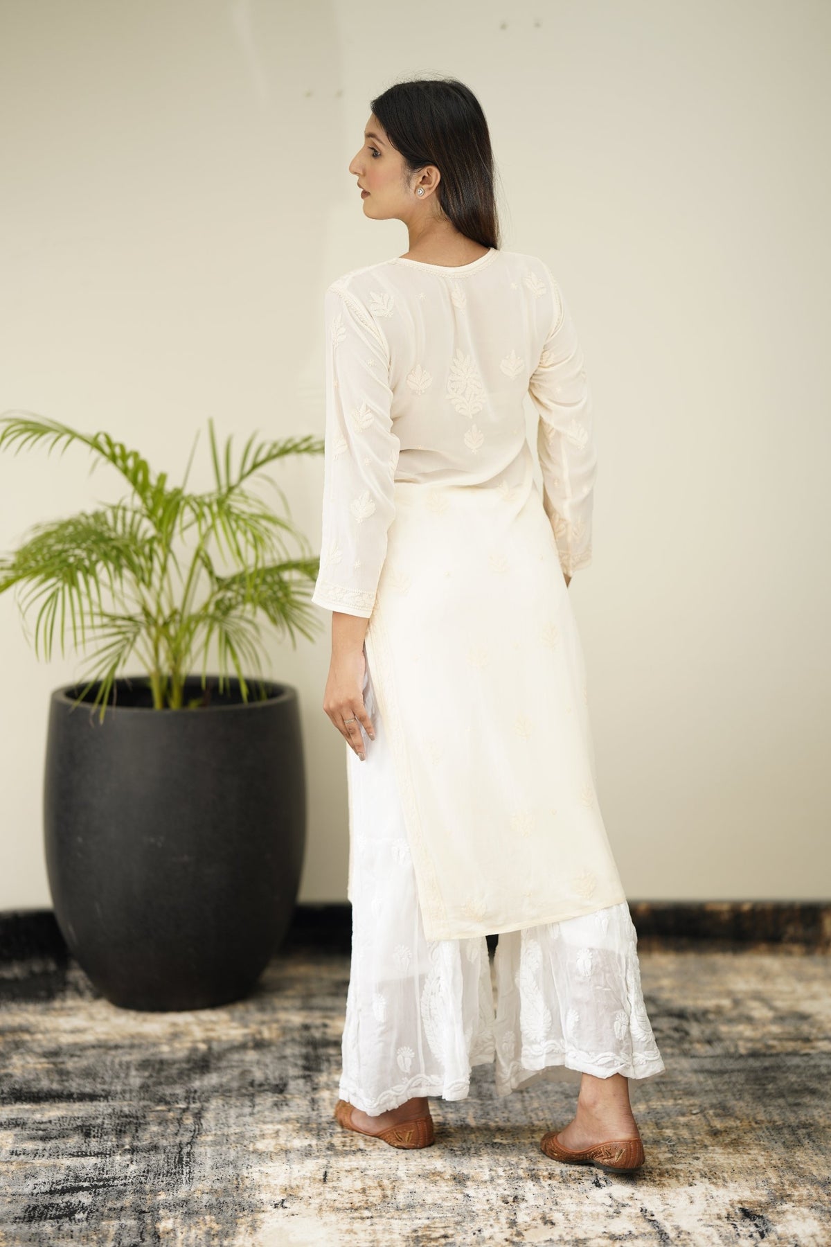 Luxurious LVW Fashion Resham Premium Georgette Chikankari Kurta in soft pastel with intricate embroidery and traditional design.