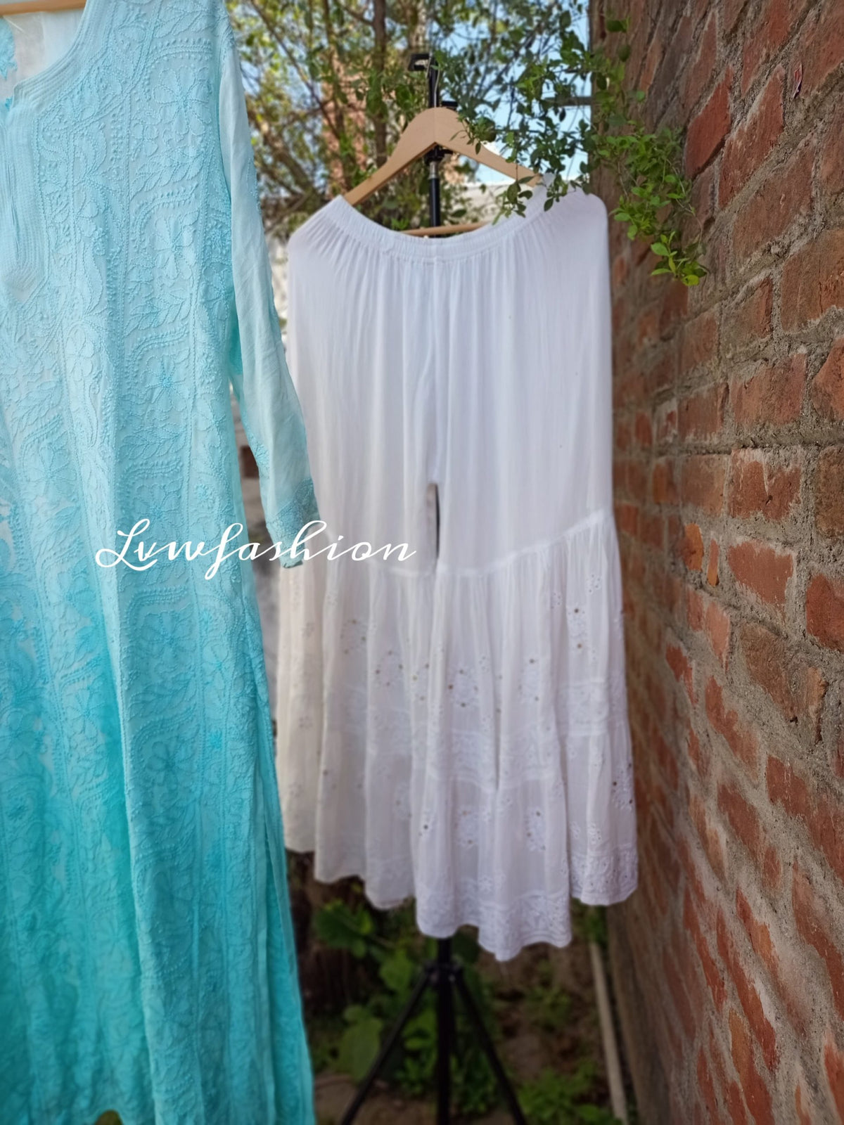 Beautiful premium georgette 3-piece set with resham thread embroidery from LVW Fashion Luxurious Chikankari.