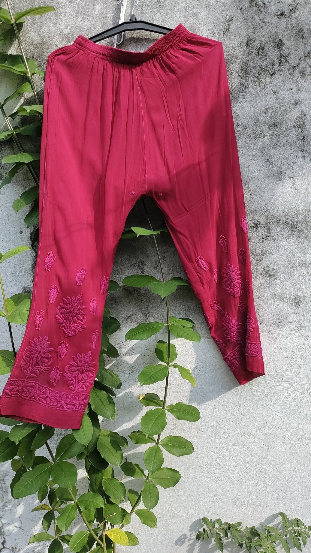 Pink Rose Cherry Premium Georgette Chikankari Kurta Set by LVW Fashion with intricate embroidery and elegant design.
