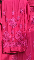 Pink rose cherry premium georgette kurta set with intricate chikankari embroidery by LVW Fashion, featuring a traditional Indian design.