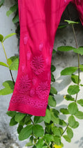 Pink Rose Cherry premium georgette Chikankari Kurta set with intricate embroidery, featuring a traditional design by LVW Fashion Luxurious Chikankari.