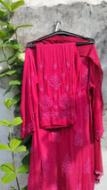Pink Rose Cherry Premium Georgette Chikankari Kurta Set by LVW Fashion, featuring intricate embroidered design and elegant traditional style.