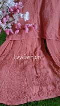 Rose peach premium georgette 3-piece set from LVW Fashion Luxurious Chikankari, featuring elegant traditional embroidery.