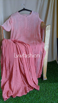 Rose Peach Premium Georgette 3-piece set by LVW Fashion with intricate Chikankari embroidery and elegant traditional design.