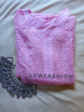 Rose pink premium georgette long kurta with resham thread embroidery and slip from LVW Fashion Luxurious Chikankari.