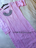 Rose pink premium georgette long kurta with resham thread embroidery and slip by LVW Fashion Luxurious Chikankari.