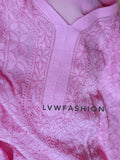 Rose pink premium georgette long kurta with resham thread embroidery and slip from LVW Fashion Luxurious Chikankari