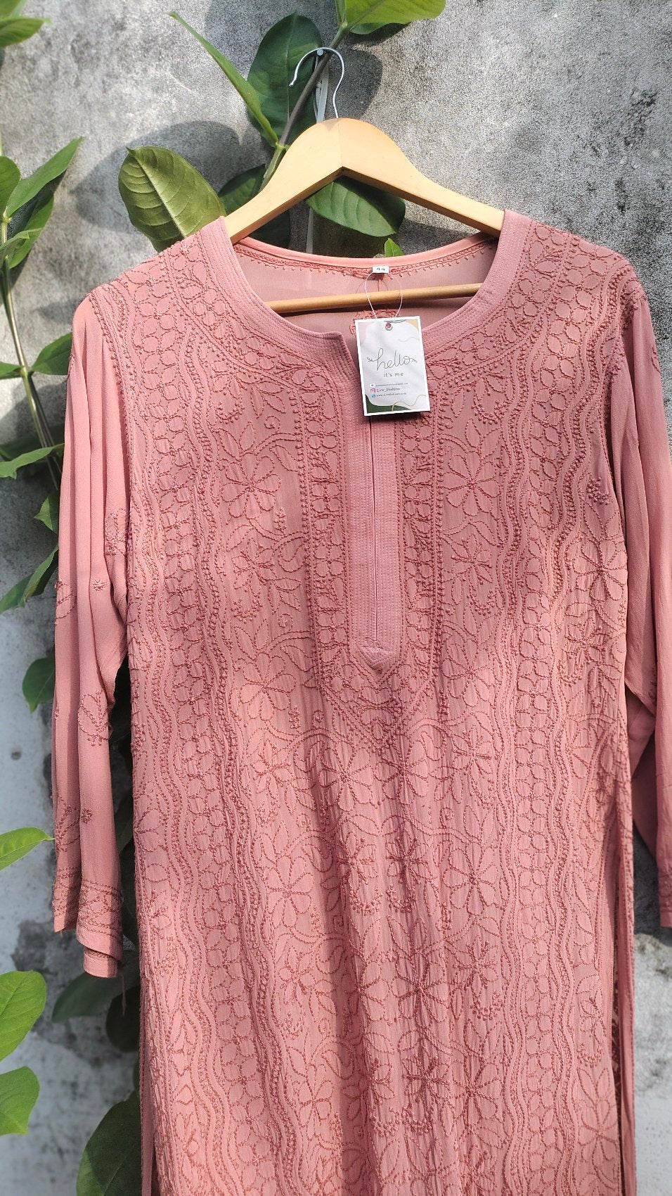Rosy brown premium georgette long Chikankari kurta with intricate embroidery, from LVW Fashion Luxurious Chikankari collection.
