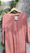 Rosy brown premium georgette long Chikankari kurta by LVW Fashion with intricate embroidery and elegant design.