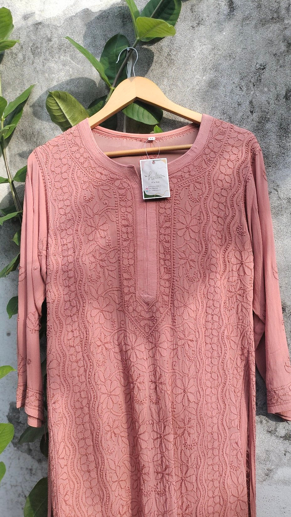 Rosy brown premium georgette long Chikankari kurta by LVW Fashion with intricate embroidery and elegant design.