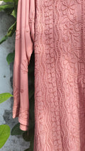 Rosy brown premium georgette long chikankari kurta with intricate embroidery, by LVW Fashion Luxurious Chikankari.