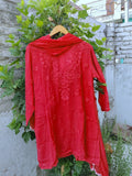 Rust premium georgette Chikankari Gharara set by LVW Fashion featuring intricate embroidery and traditional styling.