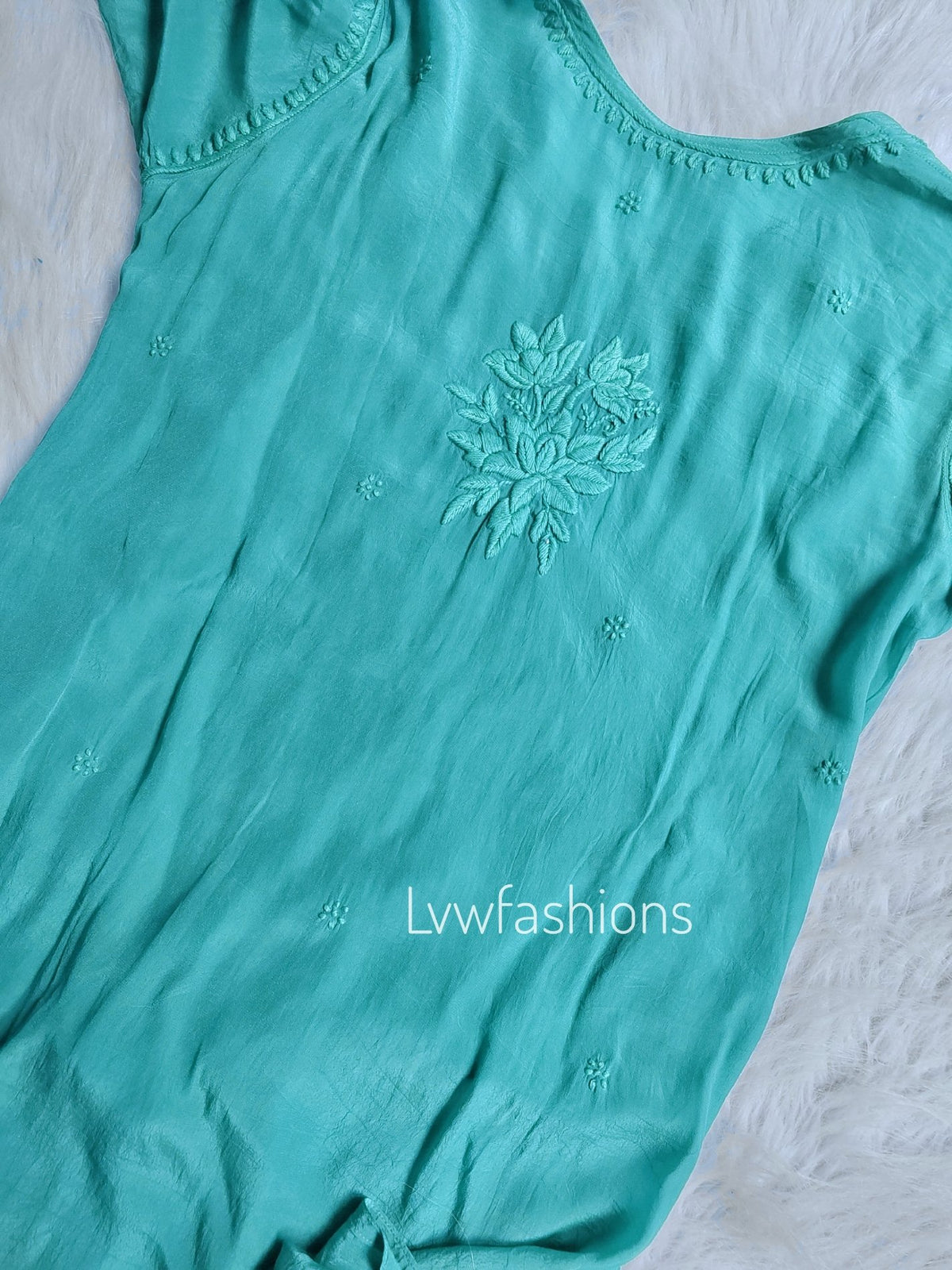 Mahira Turquoise Silk Chikankari Kurta with intricate embroidery, paired with matching pants and dupatta, by LVW Fashion.