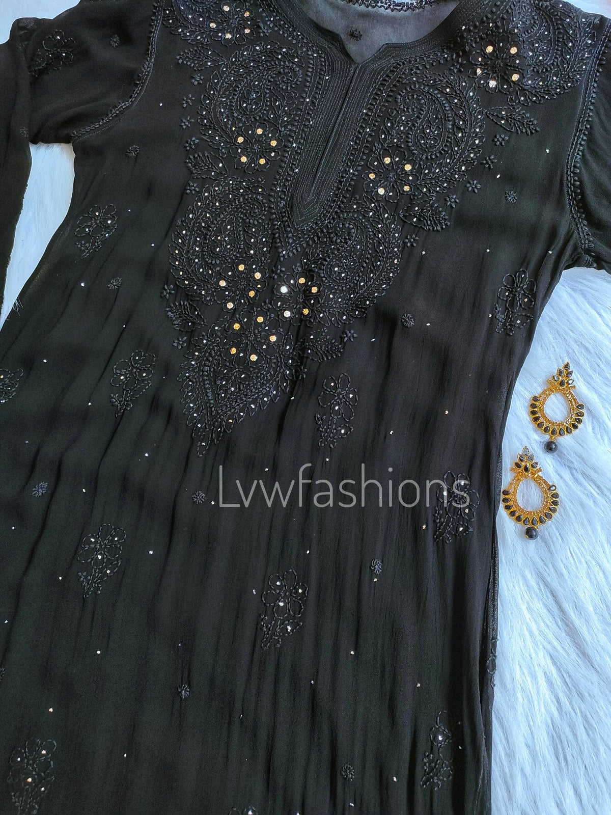 LVW Fashion Sitara Premium Georgette Chikankari Kurta Set featuring intricate hand-embroidered chikankari work on a luxurious georgette fabric.