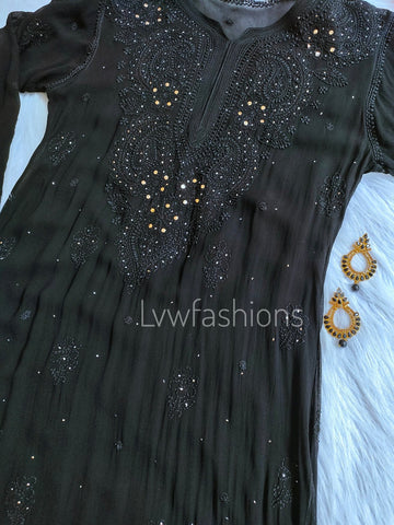 LVW Fashion Sitara Premium Georgette Chikankari Kurta Set featuring intricate hand-embroidered chikankari work on a luxurious georgette fabric.
