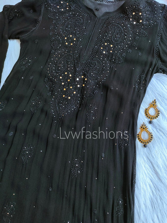 LVW Fashion Sitara Premium Georgette Chikankari Kurta Set featuring intricate hand-embroidered chikankari work on a luxurious georgette fabric.