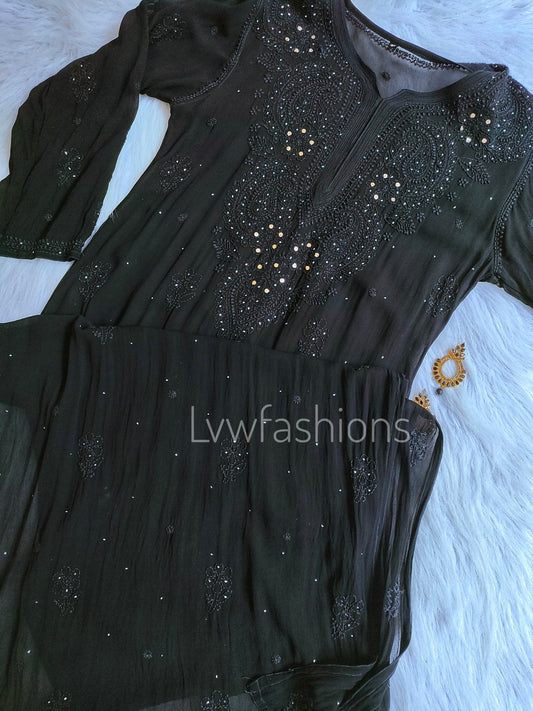 LVW Fashion Sitara Premium Georgette Chikankari Kurta Set showing intricate hand-embroidery and elegant design in soft fabric