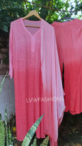 Peach Sukoon Kurta Set in premium georgette with handmade chikankari embroidery, by LVW Fashion, featuring a traditional design.