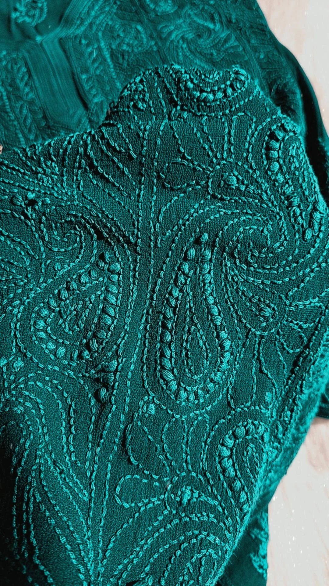 Teal Green Premium Georgette 3-piece set by LVW Fashion with intricate Chikankari embroidery on luxurious fabric.