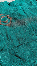 Teal green premium georgette 3-piece set by LVW Fashion with intricate chikankari embroidery, luxurious and elegant attire.
