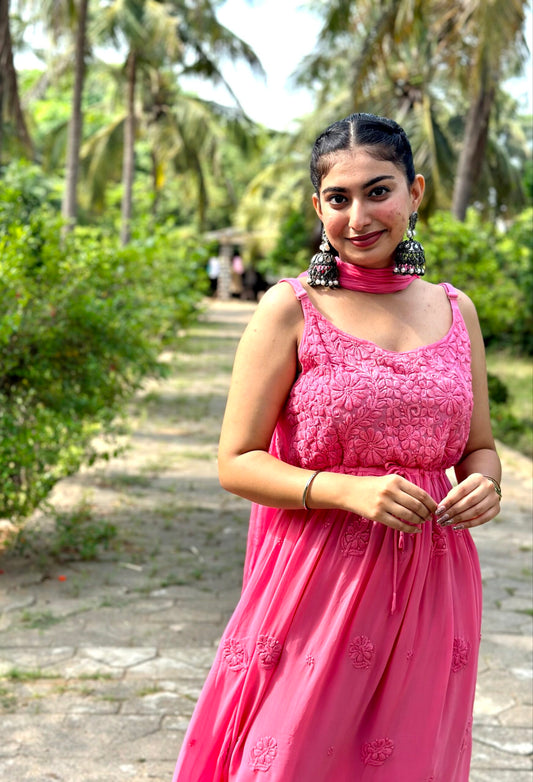Tulip Tunic Pink Premium Georgette Chikankari Gharara Set