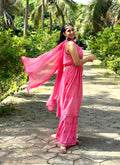 Pink Tulip Tunic and Gharara set in premium georgette with intricate Chikankari embroidery from LVW Fashion.