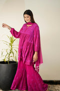 LVW Fashion luxurious Chikankari Tulip Tunic and Plazzos set in premium muslin silk, featuring intricate embroidery and elegant design.