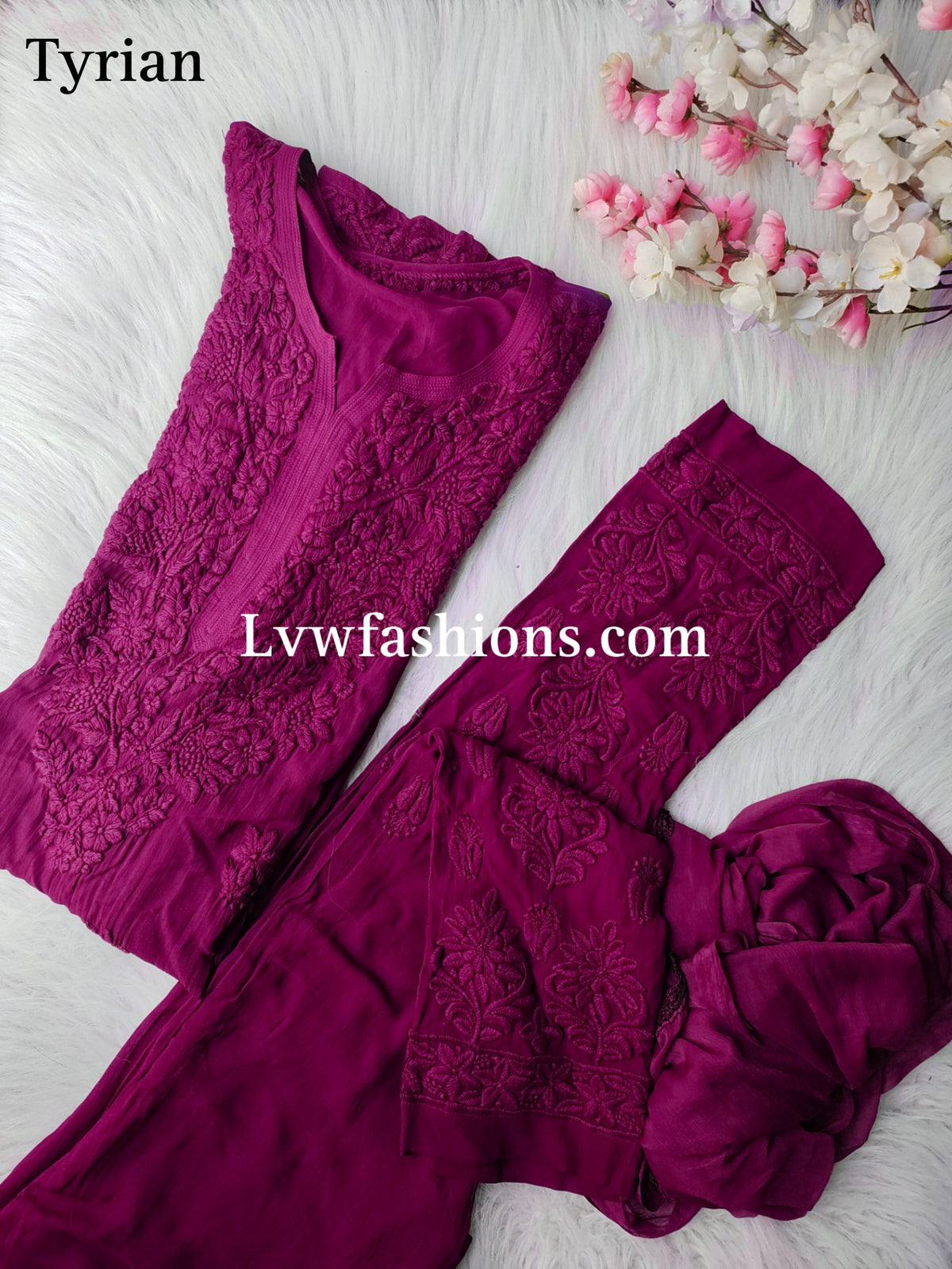 Noor Kurta Sets by LVW Fashion in premium georgette with pure Chikankari, featuring a 3-piece traditional attire.