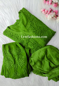 Luxurious LVW Fashion Noor Kurta Sets in premium Georgette, 3-piece set with pure Chikankari embroidery, Tyrian color.
