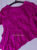 Tyrian purple Georgette tunic top with frill and intricate Chikankari embroidery by LVW Fashion Luxurious Chikankari.