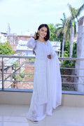 White Georgette Chikankari Kurta Set with Kamdani embroidery by LVW Fashion, featuring intricate detailing and luxurious fabric.