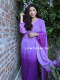 Unsha Premium Georgette 3-piece set with beautiful ombre dye, featuring intricate Chikankari embroidery by LVW Fashion.